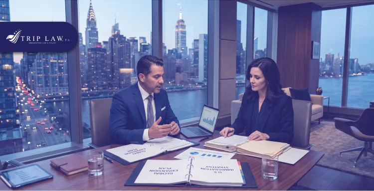 Immigration attorneys discussing U.S. entrepreneur visa and business immigration strategies